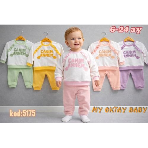 My Oktay 5175 Kız Bebe Penye Süzine Canım Annem Nakışlı Takım 6-24 Ay