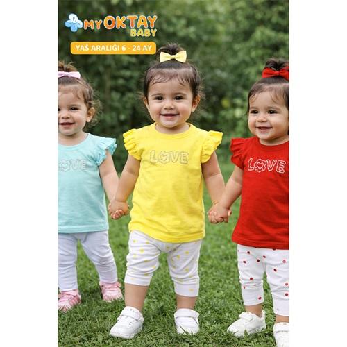 My Oktay 5117 Kız Bebe Penye Love Boncuk Nakışlı Takım 6-24 Ay