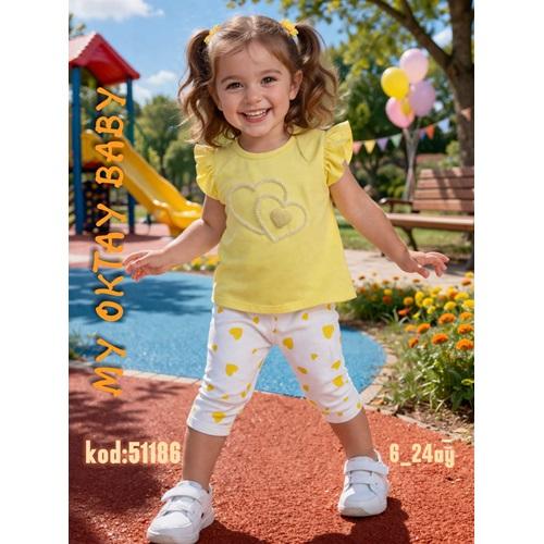 My Oktay 5118 Kız Bebe Penye İncili Kalp Nakışlı Takım 6-24 Ay