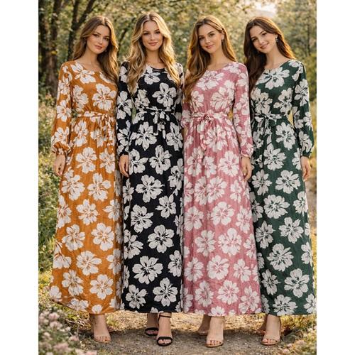 Nisanur Bayan Bürümcük Kumaş Uzun Kollu Elbise L-2XL