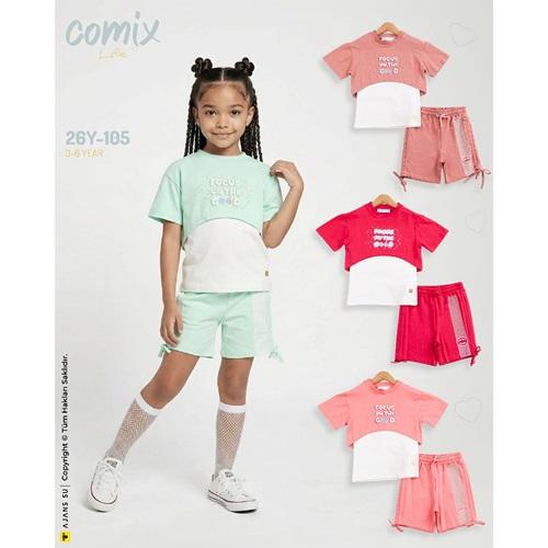 Comix 105 Kız Çocuk Penye Focus On The Good Baskılı Şortlu Takım 3-6 Yaş