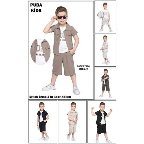 Puba 27100-2 Erkek Çocuk Örme 3 Lü Kot Kapri Takım 6-9 Yaş