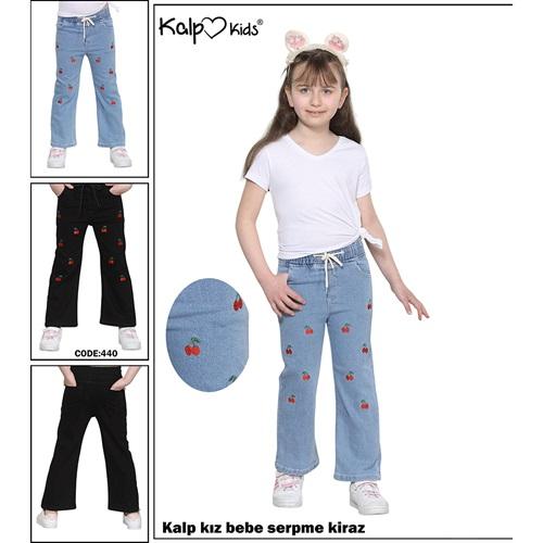 Kalp Kids 440 Kız Çocuk Palazzo Serpme Kiraz Nakışlı Pantolon 2-6 Yaş