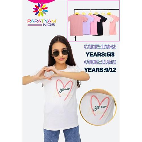 Papatyam Kids 11942 Kız Çocuk Penye Your Desing Kalp Boncuklu Nakışlı Tişort 9-12 Yaş