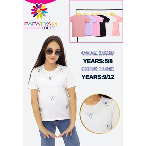 Papatyam Kids 11940 Kız Çocuk Penye Kurdele Taş Nakışlı Tişort 9-12 Yaş