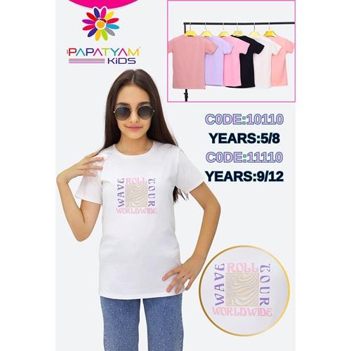 Papatyam Kids 11110 Kız Çocuk Penye Roll Wawe Taş Nakışlı Tişort 9-12 Yaş