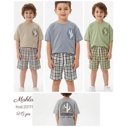 Mahla 20111 Erkek Çocuk Penye Cool Vibes Baskılı Şortlu Takım 2-6 Yaş