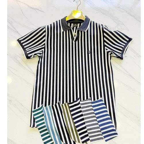 Emin 224 Erkek Wafle Çizgili Dik Yaka Tişört S-2XL