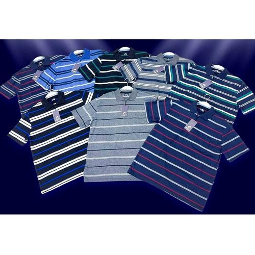 Emin 126 Erkek Penye Çizgili Cepli Yakalı Tişört M-2XL