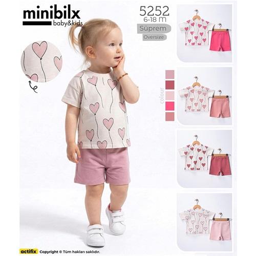 Minibilx 5252 Kız Bebe Penye Kalp Baskılı Şortlu Takım 6-18 Ay