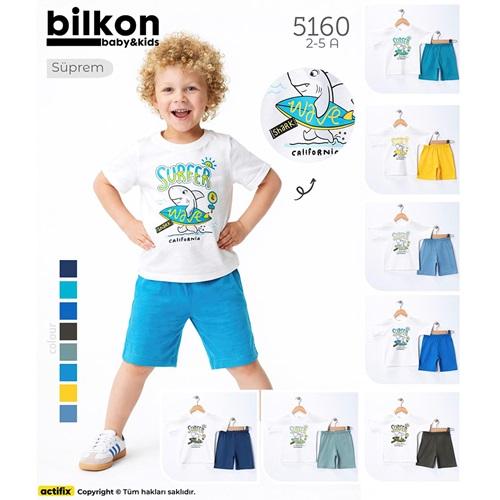 Bilkon Baby 5160 Erkek Çocuk Sevimli Köpek Balık Baskılı Şortlu Takım 2-5 Yaş