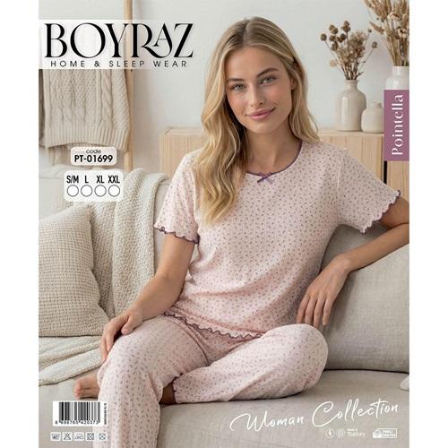 Boyraz PT-01699 Bayan Pointella Desenli Kısa Kol Pijama Takımı S-2XL