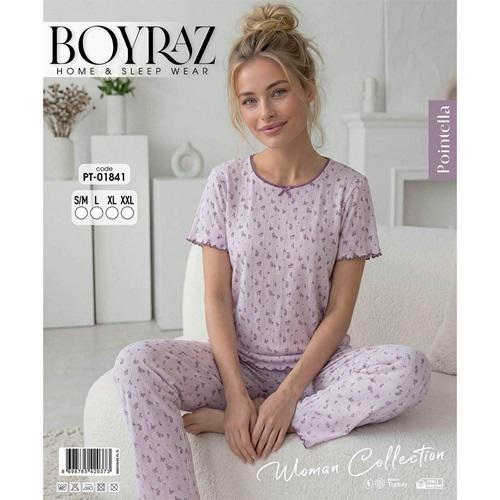 Boyraz PT-01841 Bayan Pointella Desenli Kısa Kol Pijama Takımı S-2XL