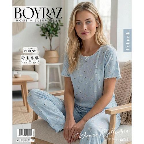 Boyraz PT-01728 Bayan Pointella Desenli Kısa Kol Pijama Takımı S-2XL
