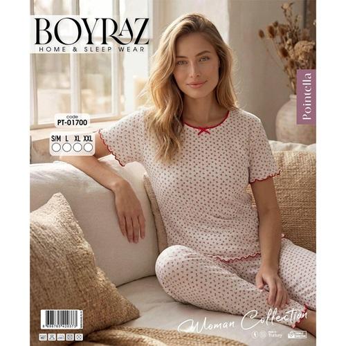 Boyraz PT-01700 Bayan Pointella Desenli Kısa Kol Pijama Takımı S-2XL