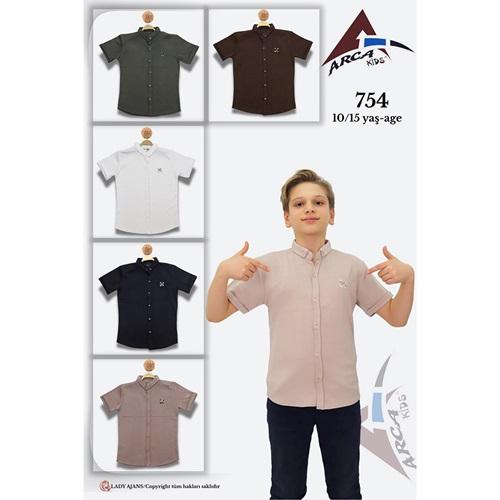 Arca Kids 754 Erkek Oysho Nakışlı Kısa Kol Gömlek 10-15 Yaş
