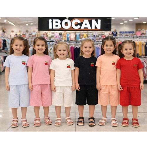 İbocan Kız Çocuk Penye Taşlı Baskılı Şortlu Takım 3-7 Yaş