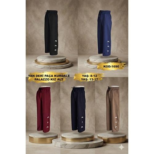 Yılmazcan ÇE 1690-2 Kız Çocuk Oysho Yan Deri Paça Kurdelalı Palazzo Eşofman Alt 13-17 Yaş