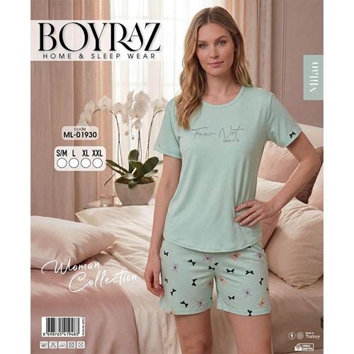 Boyraz Ml-01930 Bayan Milan Desenli Kısa Kol Şortlu Takımı S-2XL