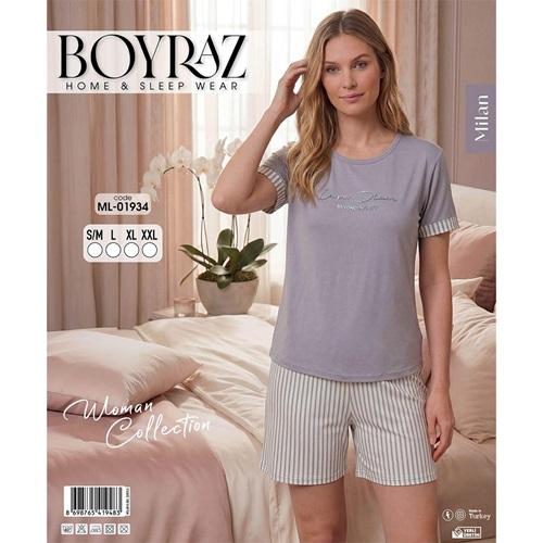 Boyraz Ml-01934 Bayan Milan Desenli Kısa Kol Şortlu Takımı S-2XL