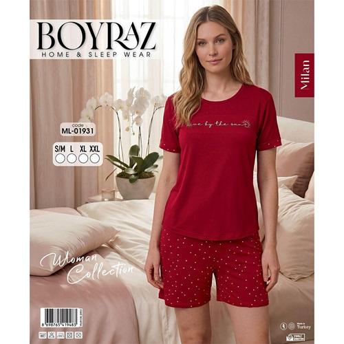 Boyraz Ml-01931 Bayan Milan Desenli Kısa Kol Şortlu Takımı S-2XL