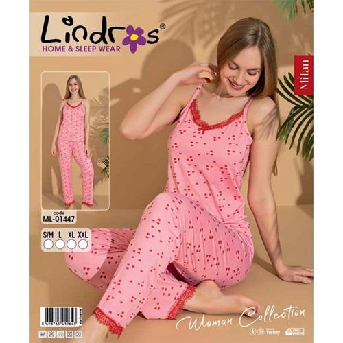 Lindros ML-01447 Bayan Milan Desenli İp Askılı Pijama Takımı S-2XL