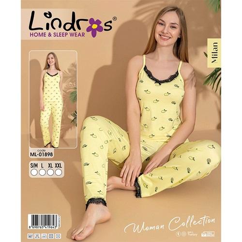Lindros ML-01898 Bayan Milan Desenli İp Askılı Pijama Takımı S-2XL