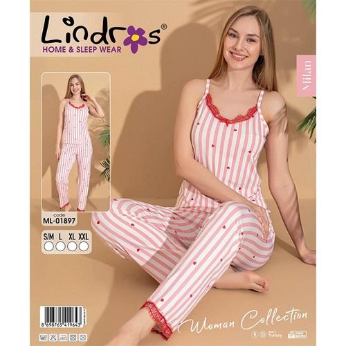 Lindros ML-01897 Bayan Milan Desenli İp Askılı Pijama Takımı S-2XL