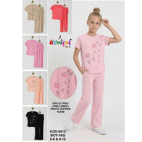 Özmiraç 5612 Kız Çocuk Penye Süprem Güllü Çimalı Cepli 2 Li Takım 5-8 Yaş