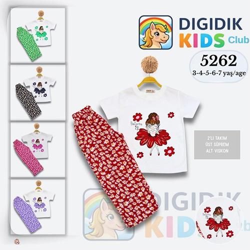 Dıgıdık Kids 5262 Kız Çocuk Penye Ballerine Çiçekli Takım 3-7 Yaş