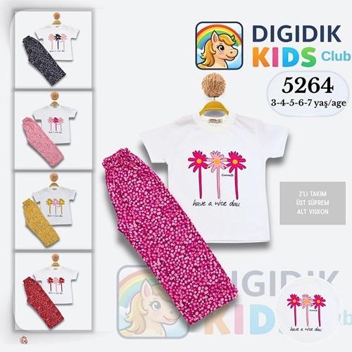 Dıgıdık Kids 5264 Kız Çocuk Penye Have Nice Çiçekli Takım 3-7 Yaş