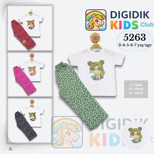 Dıgıdık Kids 5263 Kız Çocuk Penye Cool Girl Çiçekli Takım 3-7 Yaş