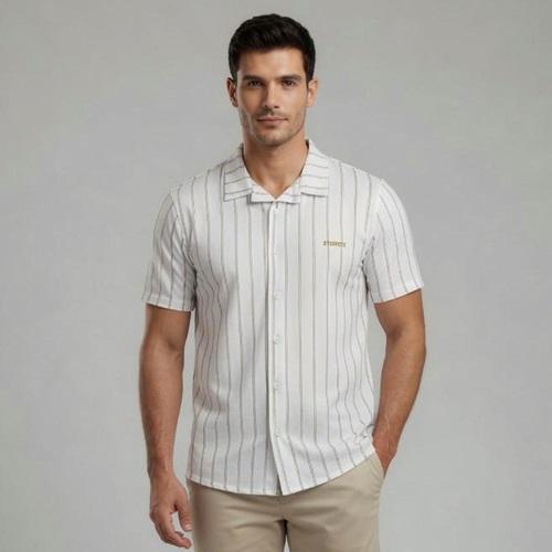 Strongx G-0058 Erkek Gnc Polly Çizgili Kısa Kol Gömlek S-2XL