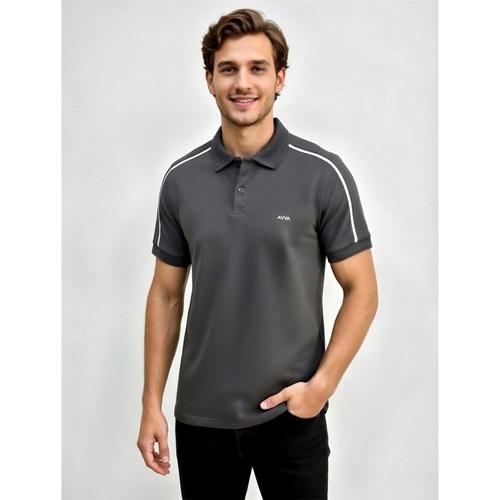 Strongx L-00130 Erkek Likrali Lokos Kol Omuz Biyeli Çift Pat Yakalı Tişört S-2XL