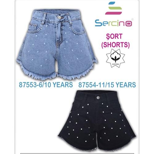Sercino 87553 Kız Çocuk Puantiyeli Pamuklu Kot Şort 6-10 Yaş
