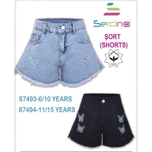 Sercino 87493 Kız Çocuk Aplikeli Kelebek Püsküllü Kot Şort Etek 6-10 Yaş