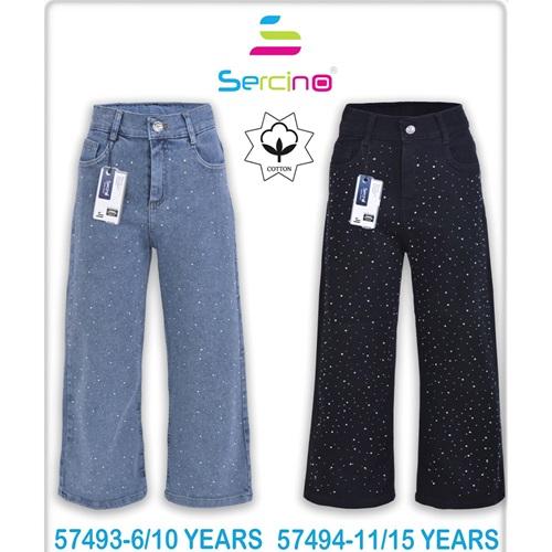 Sercino 57494 Kız Çocuk Gülben Pamuklu Taşlı Geniş Paça Kot Pantolon 11-15 Yaş