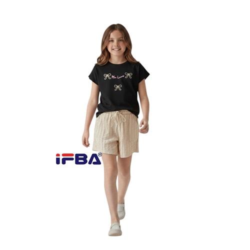 İfba Kids 16108 Kız Çocuk Penye Mia Luce Fiyonk Nakışlı Şortlu Takım 3-7 Yaş