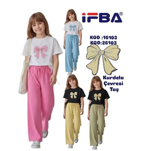 İfba Kids 26103 Kız Çocuk Penye Bouble Fiyonklu Taş Nakışlı Takım 10-14 Yaş
