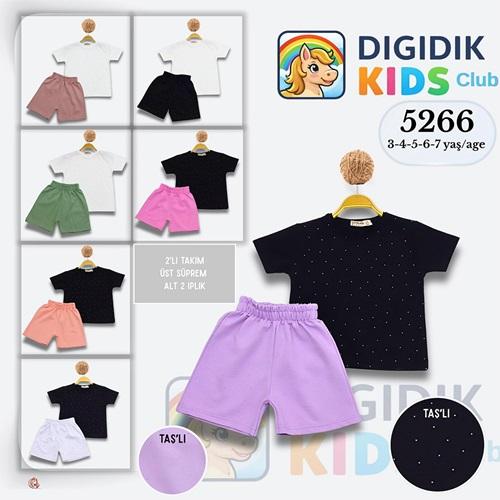 Dıgıdık Kids 5266 Kız Çocuk Penye Taşlı Şortlu Takım 3-7 Yaş
