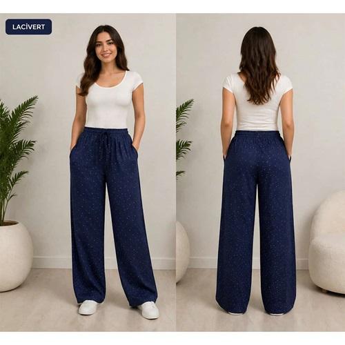 Elit Lıfe 168 Bayan Çilek Kumaş Full Taşlı Geniş Paçalı Eşofman Alt S-2XL