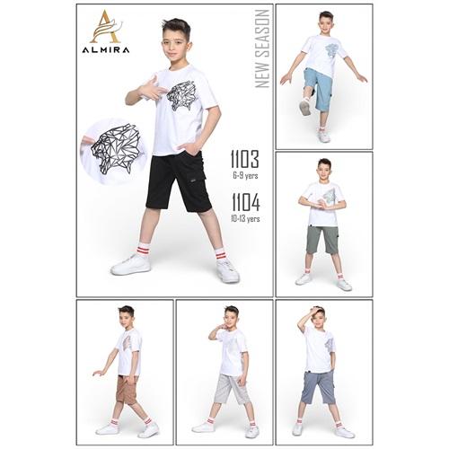 Almira Kids 1104 Erkek Çocuk Kaplan Enjeksiyon Sıfır Yaka Şortlu Takım 10-13 Yaş