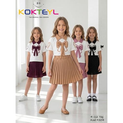 Kokteyl 9504 Kız Çocuk Penye Fiyonk Love Baskılı Etekli Takım 4-12 Yaş
