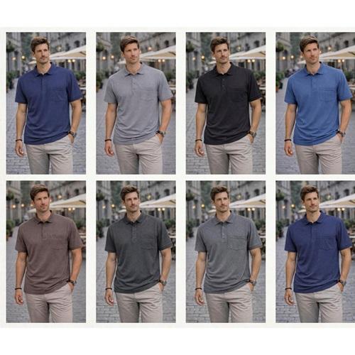 Emfu 103 Erkek Battal Düz Boyalı Cepli Yakalı Tişört 3XL-6XL
