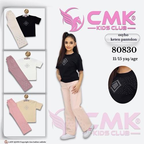 CMK KIDS 80830 Kız Çocuk KareTaş Nakışlı Kot Pantolon Takım 11-15 Yaş