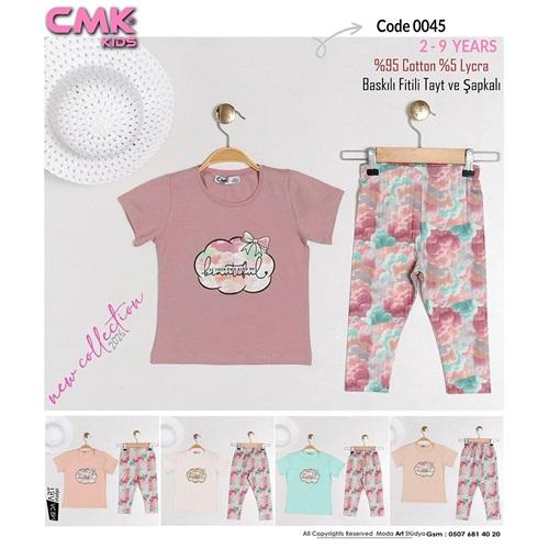 CMK KIDS 80225 Kız Çocuk Bulut Baskılı Taytlı 2 Li Takım 2-9 Yaş