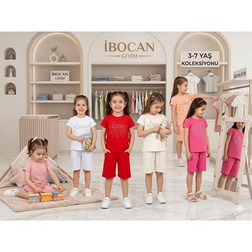 Fındık Kız Çocuk Penye Love Taş Baskılı Şortlu Takım 3-7 Yaş