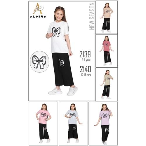 Almira Kids 2140 Kız Çocuk Penye Siyah Kurdale Baskılı TakımTakım 10-13 Yaş