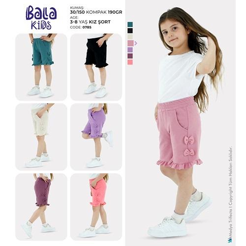 Bala 0785 Kız Çocuk Kompak Penye Yan Fiyonklu Paça Fırfırlı Şort 3-8 Yaş