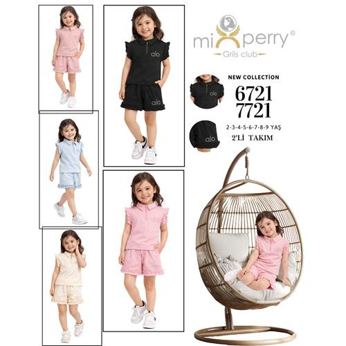 Mixperry 7721 Kız Çocuk Oysho Alo Taş Nakışlı Kol Fırfırlı Fermuarlı Şort Takım 6-9 Yaş